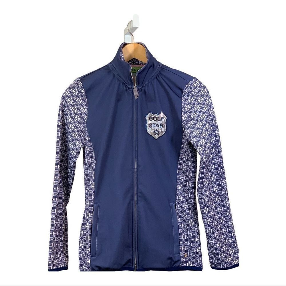 GIRLS GOLF Women’s ‘Golf Star’ Sequin Detail Zip Up Jacket Blue Size Small
